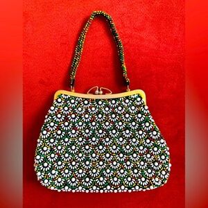 Vintage Beaded Purse ~ Rasta Colors~ Clasp Close ~ Blk, Red, Yellow, White Green
